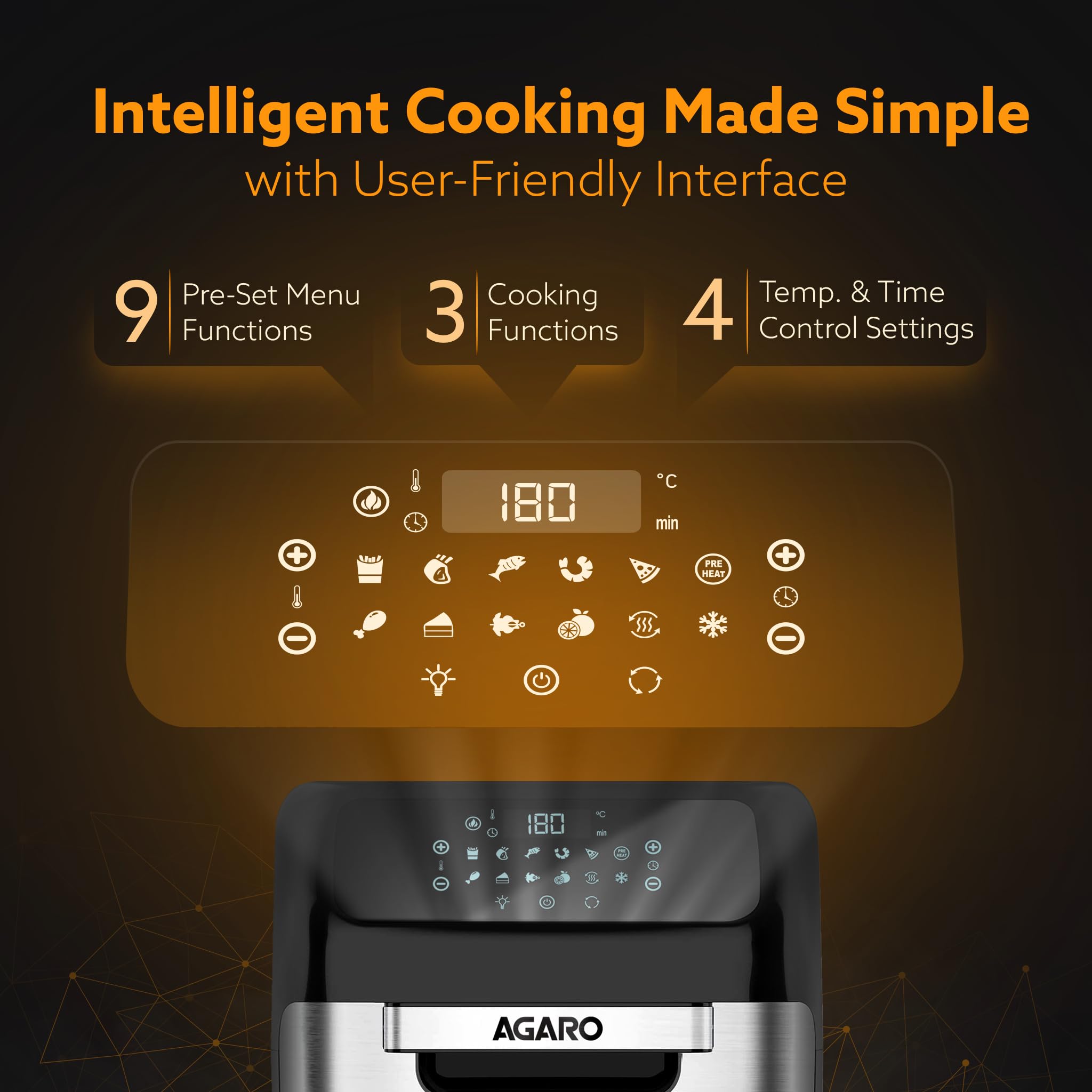 AGARO Regency Air Fryer For Home, 12L, Family Rotisserie Oven, 1800W, 9 Preset Menu, Electric Air Fryer Toaster Oven, Digital Di